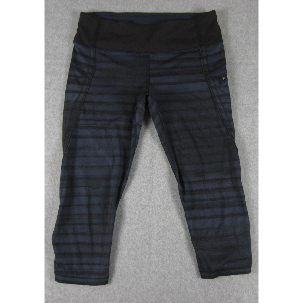 Lululemon Crop Leggings Womens 6 Navy Black Striped Run Top Speed Yoga